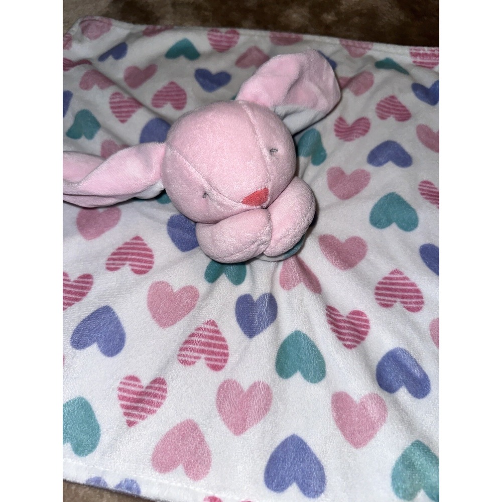 Carters Lovey Bunny Rabbit Security Blanket Hearts Pink